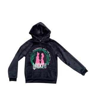 Black Wicked Graphic Fuzzy Halloween Sweatshirt Hoodie kids youth size L ( 14)